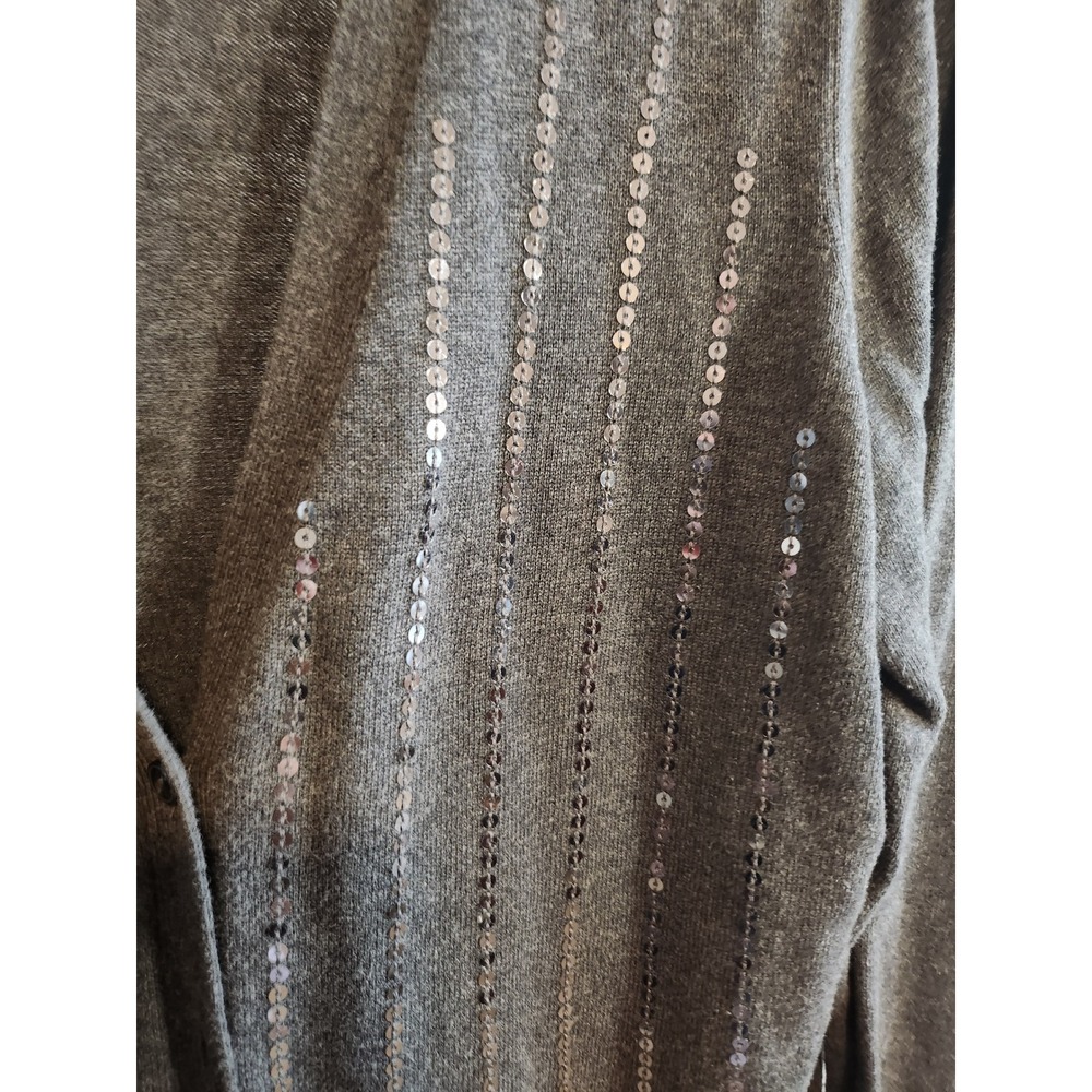 LOFT Women Gray Cardigan Sweater Sequin Embellished V Neck Button Front Size L - Picture 3 of 4